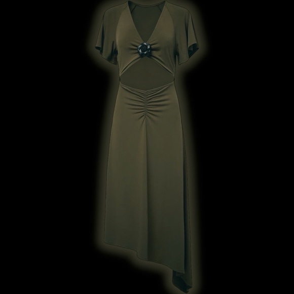 NWT WeWoreWhat ‘Cutout Asymmetric Midi Dress’ in “Military Olive” Size Small - Picture 5 of 6